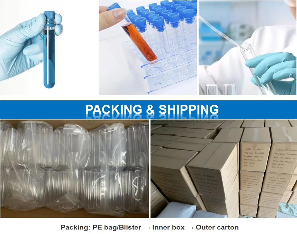 Lab Consumables Plastic Test Tube 13*100mm 16*100mm PE Pet PP PS with a Variety of Colored Lids Transparent Test Tube