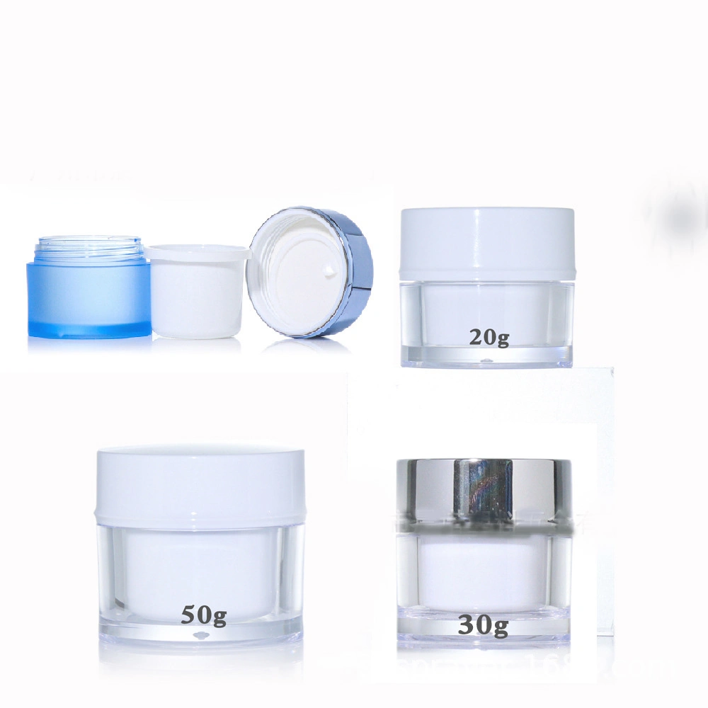 30g 50g Round Shape Plastic Bottle Transparent Double Wall Thick Cream Jar with Screw Cap for Cosmetic Packaging