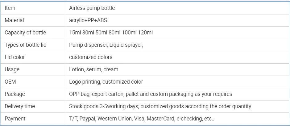 15ml 30ml 50ml Airless Pump Cosmetic Foundation Bottle Packaging Cosmetic Vacuum Bottle Spray Bottle for Lotion Serum Sunscreen