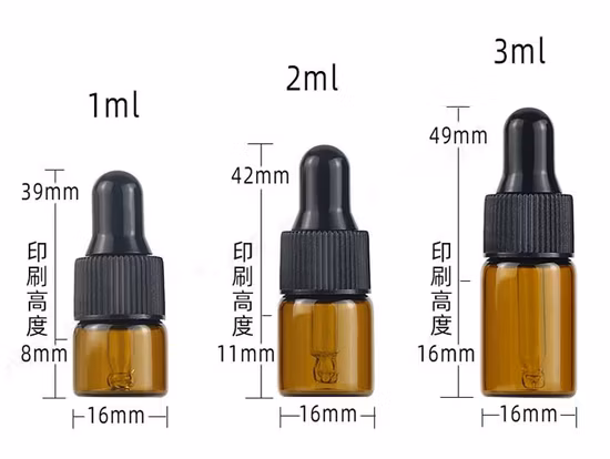 1ml 2ml 3ml 4ml 5ml Amber Cosmetic Packaging Glass Bottle with Dropper