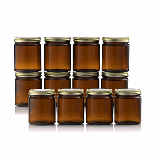 9oz Glass Amber Jar for Candle Holder with Black Gold Lid 8oz 4oz Candle Jar